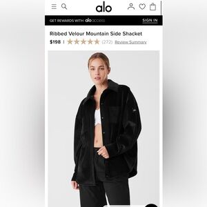 Alo Ribbed Velour Mountain Side Shacket black S LIKE NEW